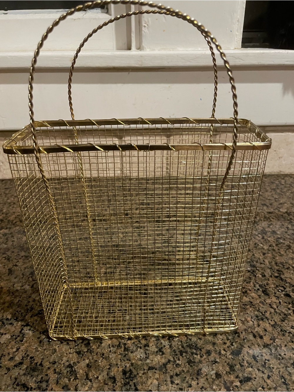 Vintage Gold Wire Mesh Tote Basket, Magazine Rack
